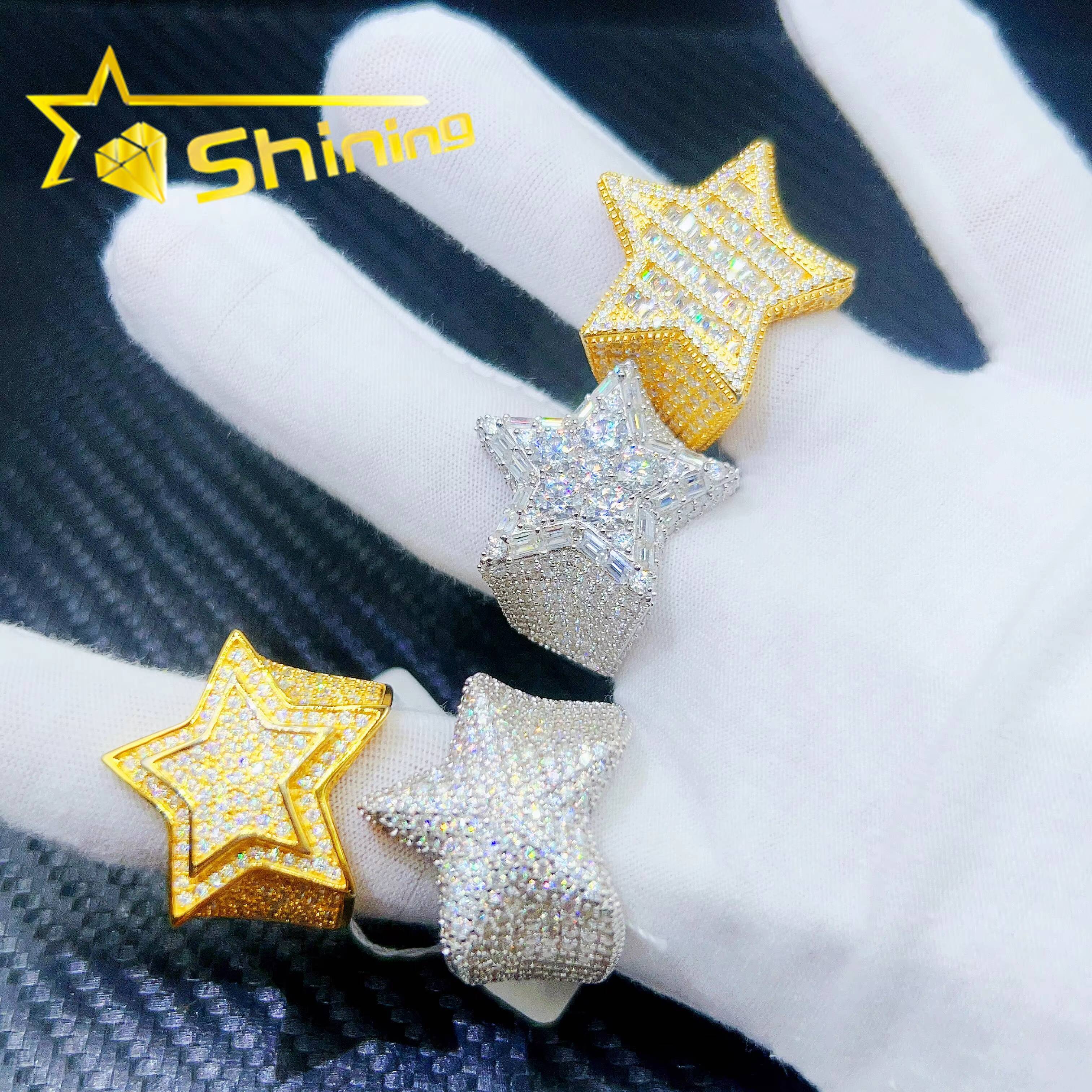 Wholesale Price 925 Sterling Silver Star Design Vvs1 Diamond Moissanite Men Hip Hop Iced Out Ring