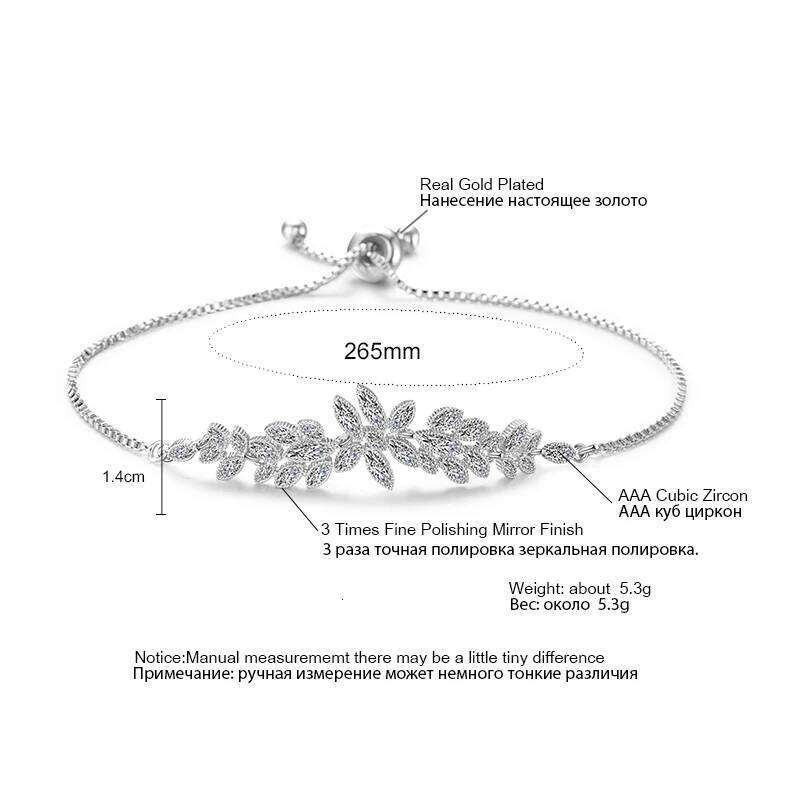 Exquisite Leaf Marquise Zircon Adjustable for Women Cubic Zirconia Charm Bracelet Jewelry Gifts