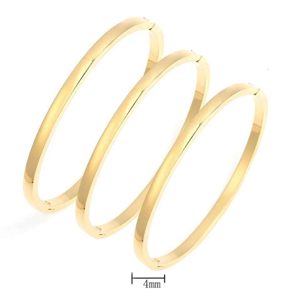 ZAKOL 3pcs Glossy 18K Gold Plated Stainless Steel Bangle Bracelet for Women Basic Wristband Bangles Waterproof Jewelry