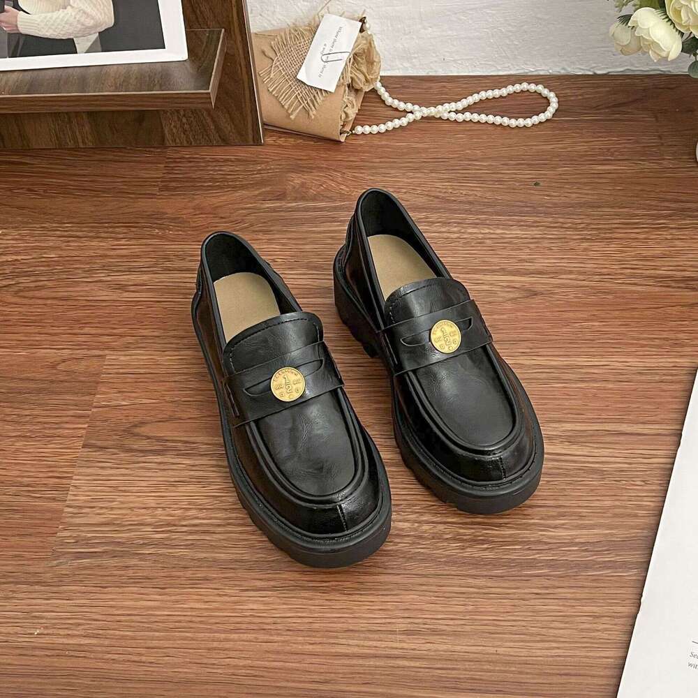 Internet Celebrity Spring Thick-Soled Leather College Style Small Coin Loafers for Women 2025 New Women's Shoes