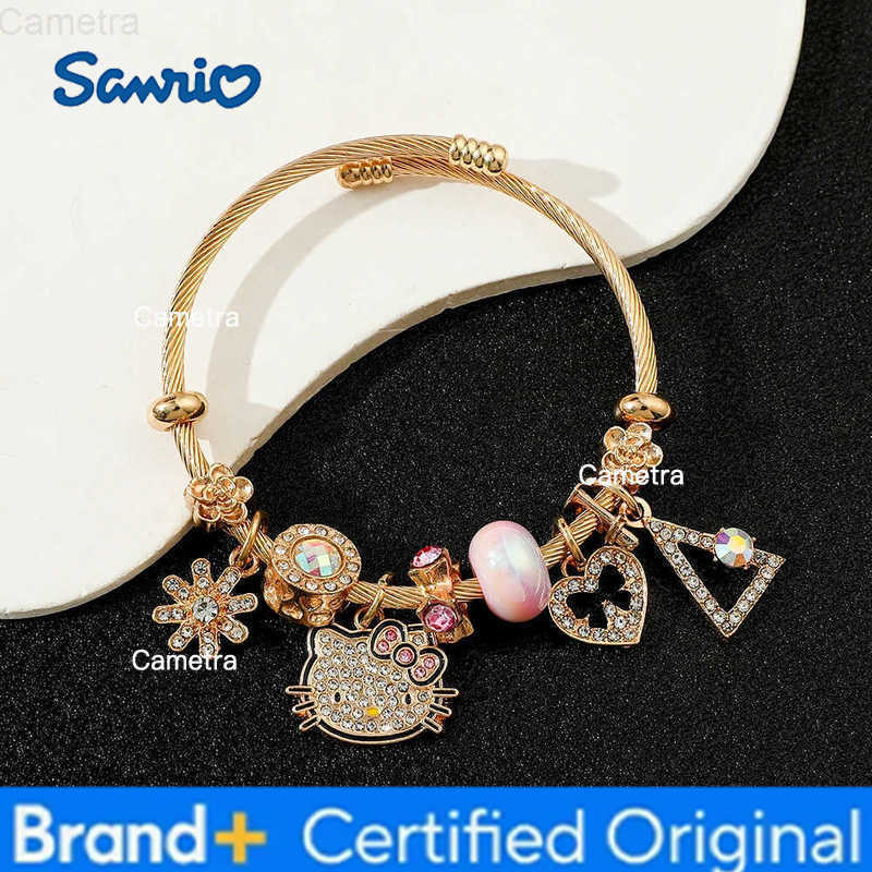 Sanrio Anime Cartoon HelloKitty Bracelet Fashion DIY Pendant Inlaid Moissanite Accessories Popular KT Cat Heart Pendant Bracelet H251229