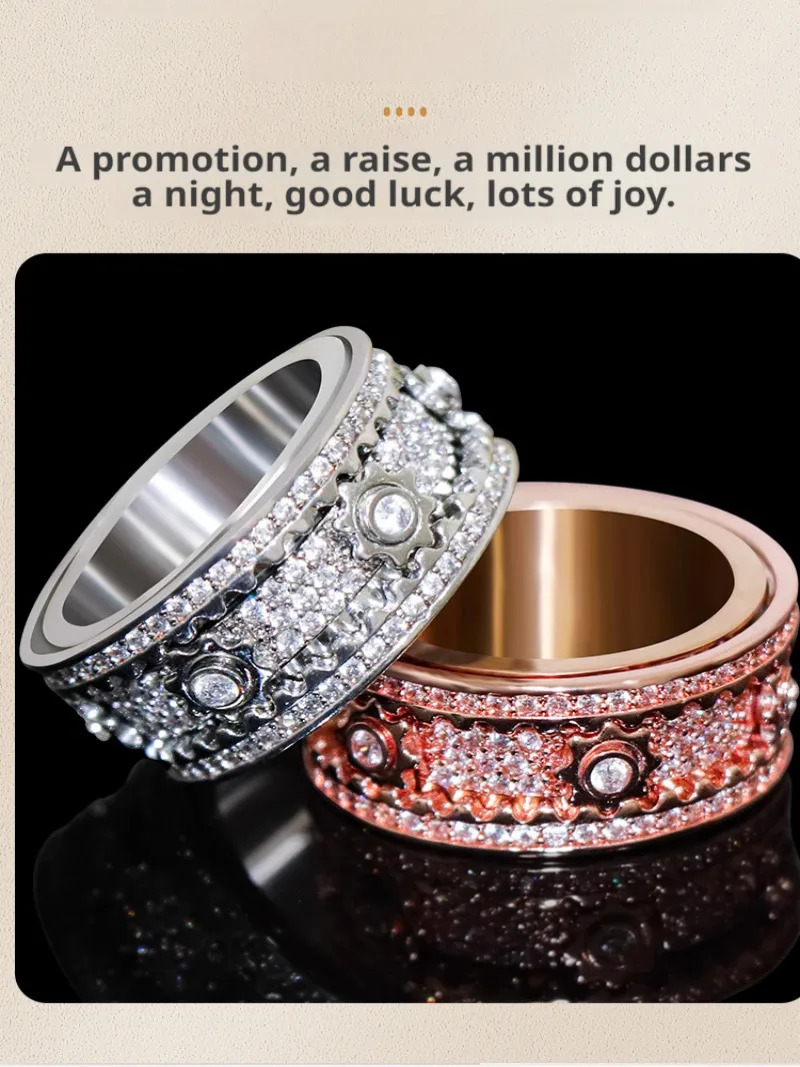 Mens and Womens Couple Star Wheel Ring Pair Ring Turnable Gear Rotating Rose Gold Style 251224
