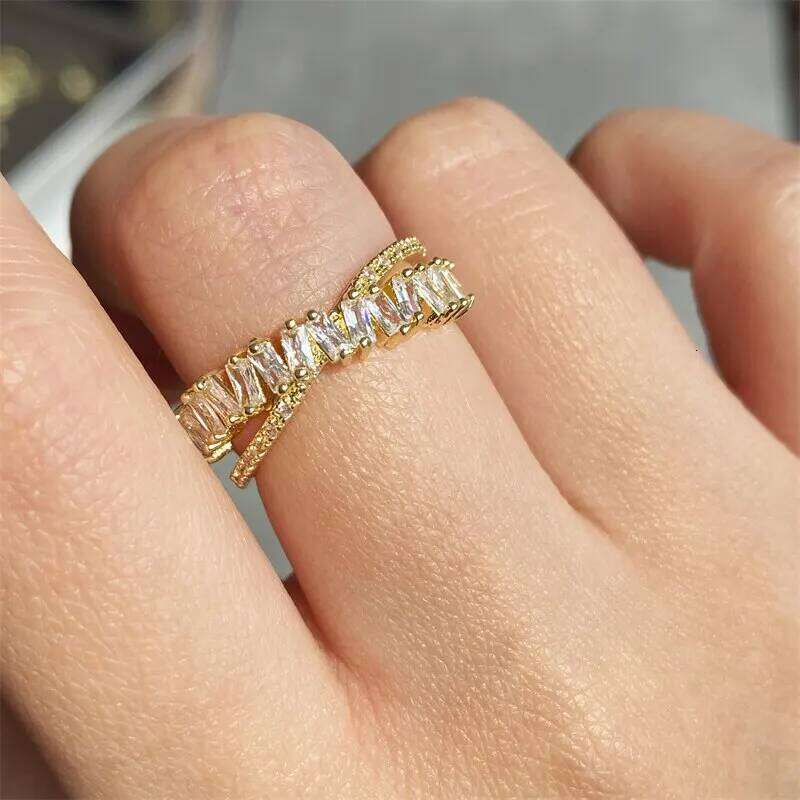Luxury Zircon Shiny Chic Resizable Double Student Opening Rings for Woman Gothic Finger Jewelry Wedding Party