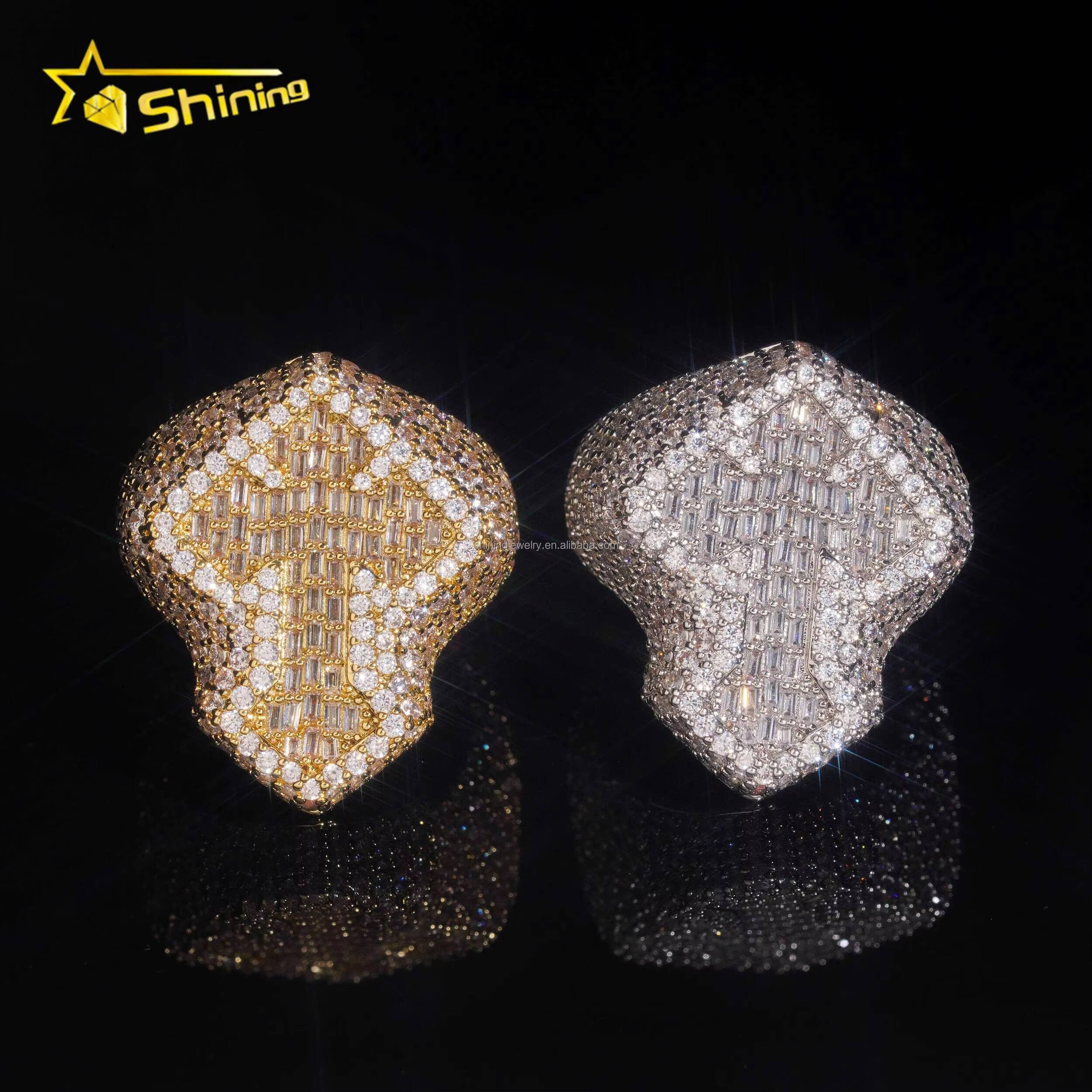 Bulk Stock Fashion Man Stylish Wholesale Price Hip Hop Fire Jewelry S925 Solid Silver Iced Out FL Moissanite Diamond Cross Ring