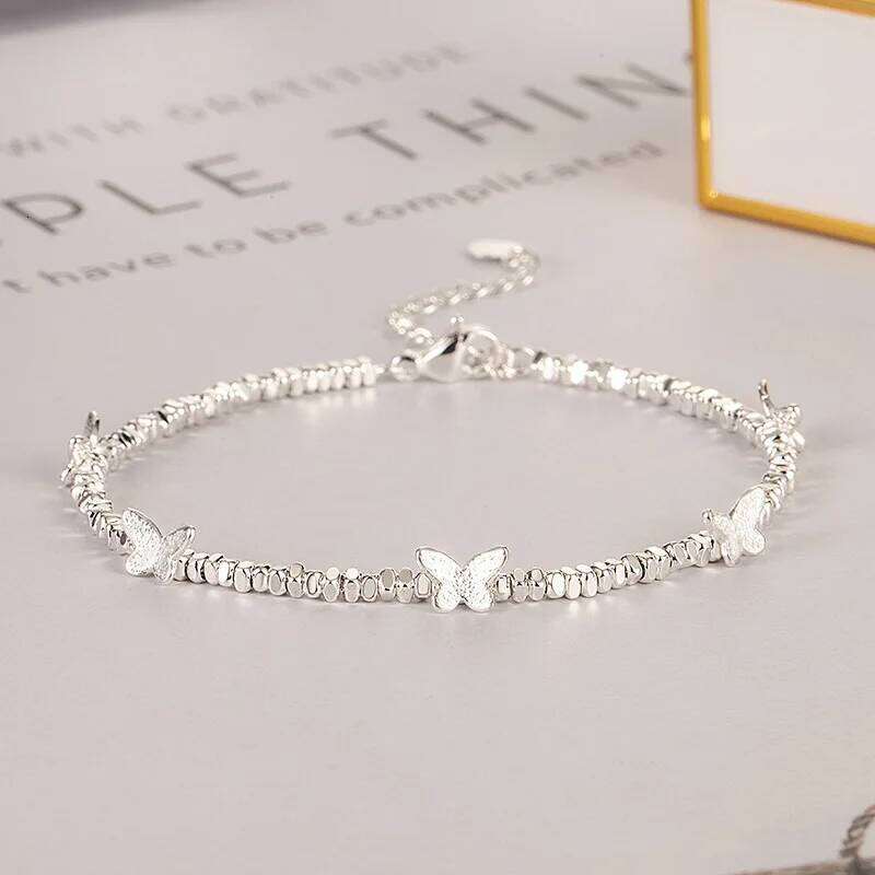 VENTFILLE 925 Sterling Silver Butterfly Bracelet for Girl Bead String Design Insect Fashion Versatile Jewelry Gift 25H1229