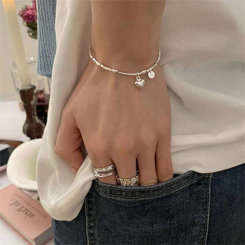 S925 Sterling Silver Simple Love Bracelet Sweet Cool Hand Decoration Geometric Square Fine Jewelry for Women Party Gifts 25H1229