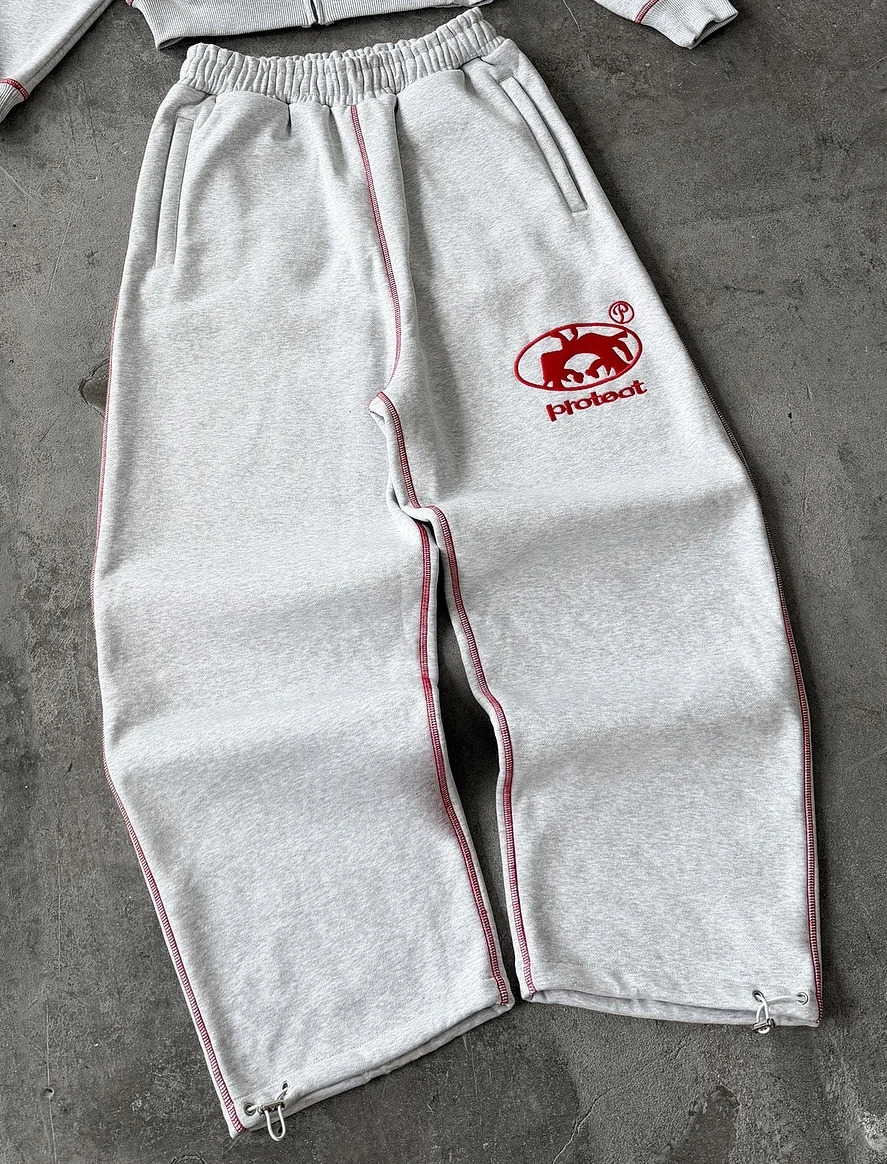 Mens Retro Sports Hoodie Sweatshirt Two Piece Set Y2K Clothing Hip Hop Letter Embroidery Gray Oversized Sweatshirt and Pants Set 251225