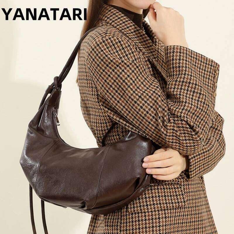 YANATARI Dumpling Leather Soft Leather Large Capacity Minimalist Shoulder Women Female Luxury Moon Bag Handbag XIU LAI SI