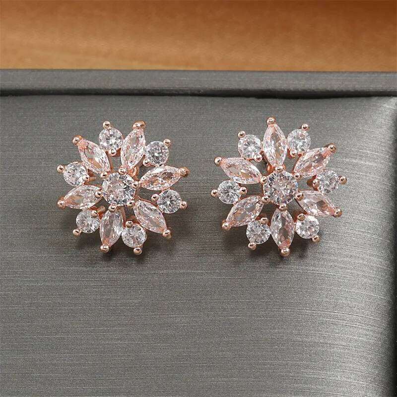 ZAKOL Fashion Flower Cluster Zircon Stud Earrings for Women Rose Gold Color Crystal Ear Jewelry Brincos