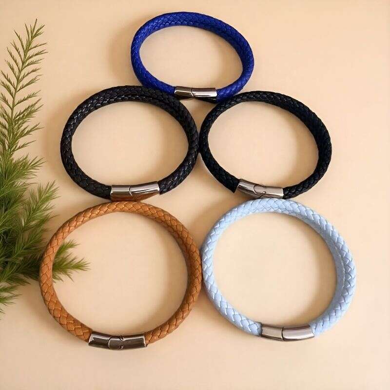 Cross-Border Hot-Selling Stainless Leather Retro Woven Titanium Steel Jewelry Imitation Cowhide Tai Chi Bracelet