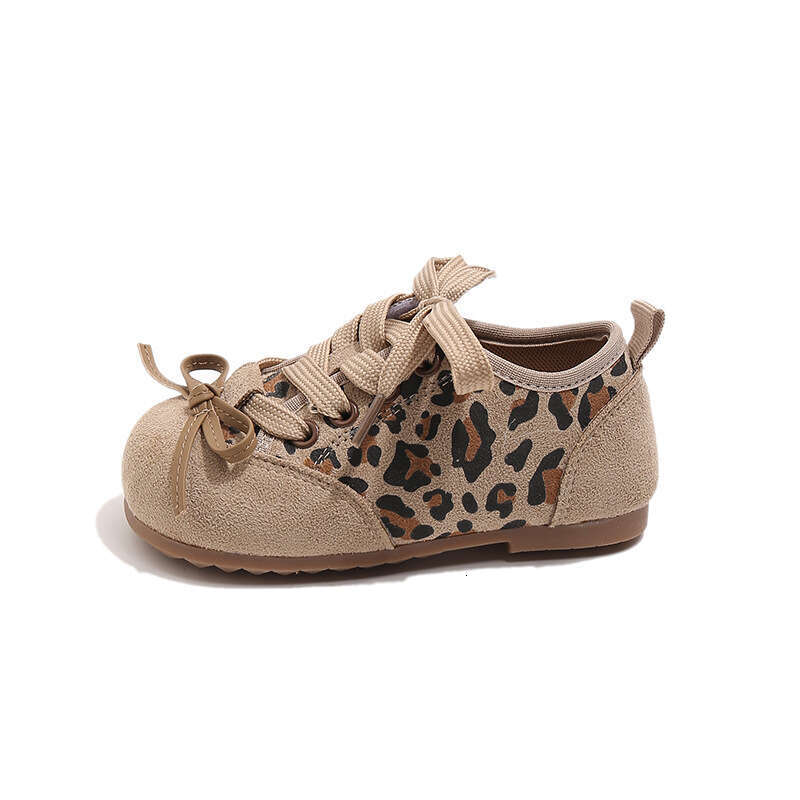 Children's Training 2025 Spring and Autumn New Korean Style Girls' Leopard Print Bowknot Forrest Gump Boys' Running Shoes