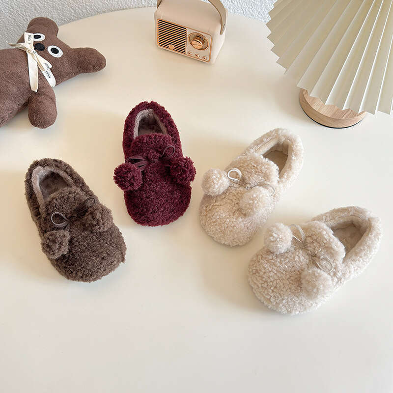 Children's Slip-On Plush Cotton 2025 Autumn Winter New Korean Style Thickened Warm Girls' Furry Shoes