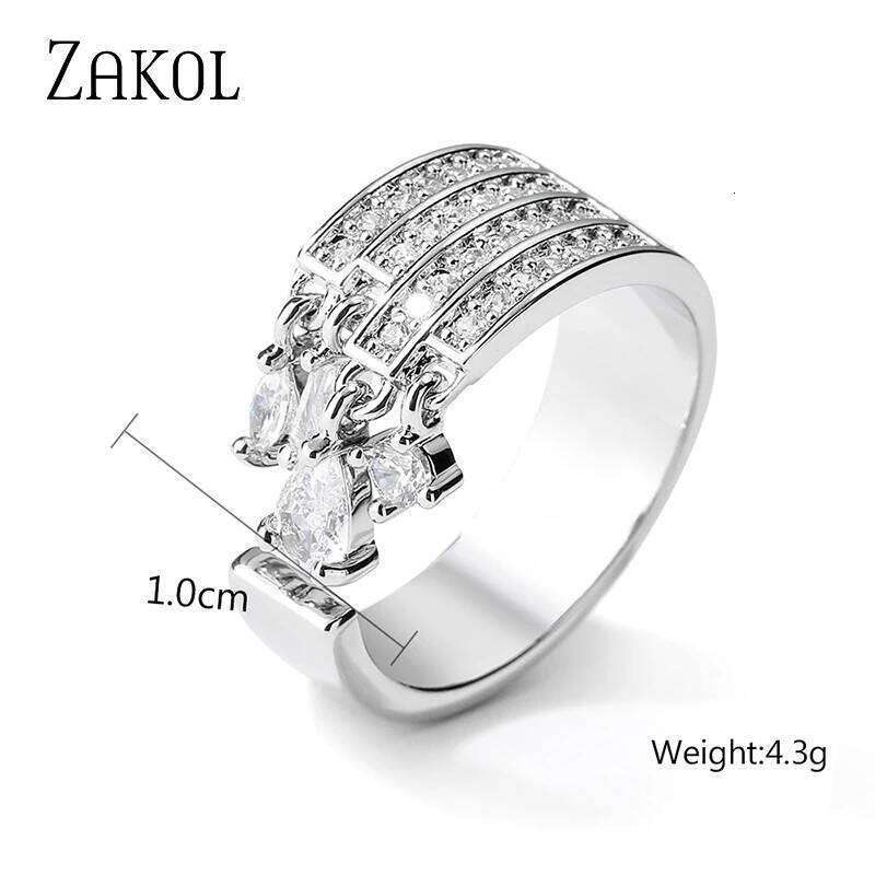 ZAKOL Brand Korea Multilayer Zircon Engagement Open Rings for Women Fashion Water Drop Party Jewelry