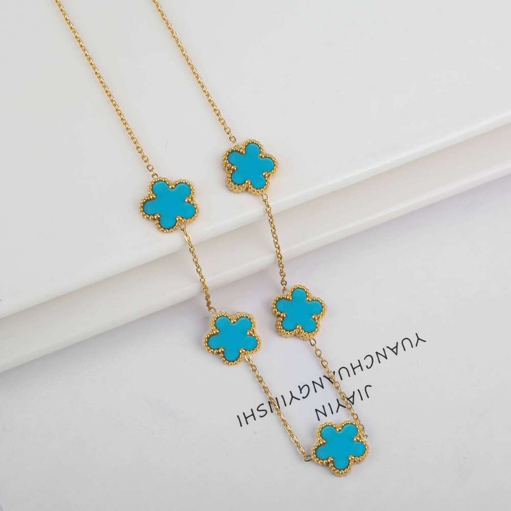 Classic Stainless Steel Five Leaf Flower Necklace Set Bracelet Earrings Simple for Woman Girl Party Daily Wear Jewelry 25H1229