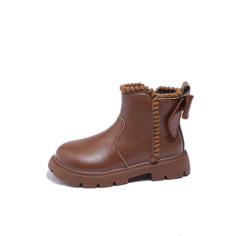 Girls' Martin 2025 Autumn Winter New Korean Style Fleece-Lined Warm Cotton for Older Children with Bowknot Short Boots