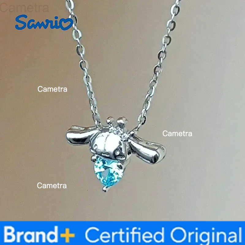 Sanrio Cinnamoroll Pink Diamond Heart Necklace with Crown Charm Cute Big Eared Dog Pendant Dainty Collarbone Chain Gift for Women Girls H251229