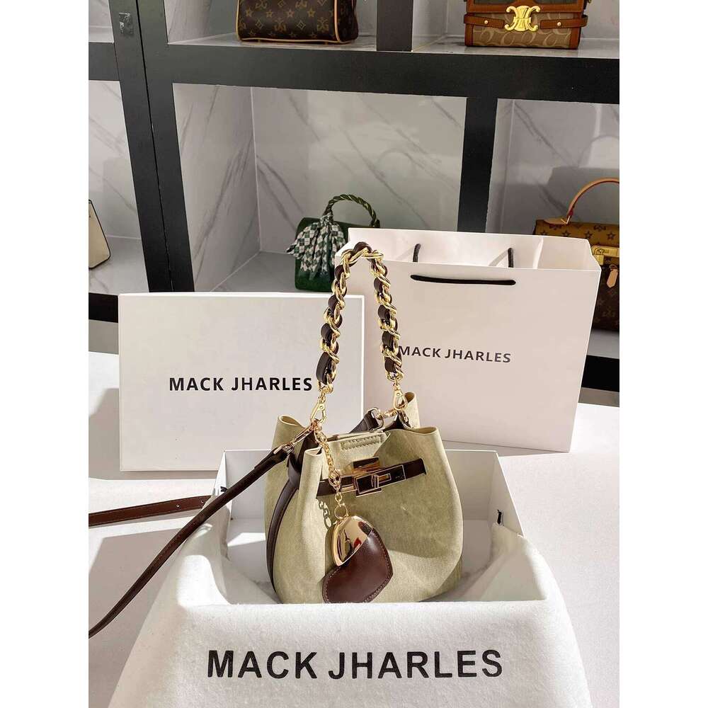 MACK JHARLES This Year's Trend Color-Block Bucket 2025 Autumn New High-End Chain Underarm Bag