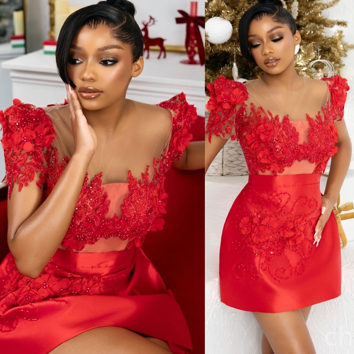 Chic Red Sheath 2026 Cocktail Dress Floral Lace Satin Flowers Short Mini Graduation Homecoming Dresses For Special Occasions Sweetheart Gowns