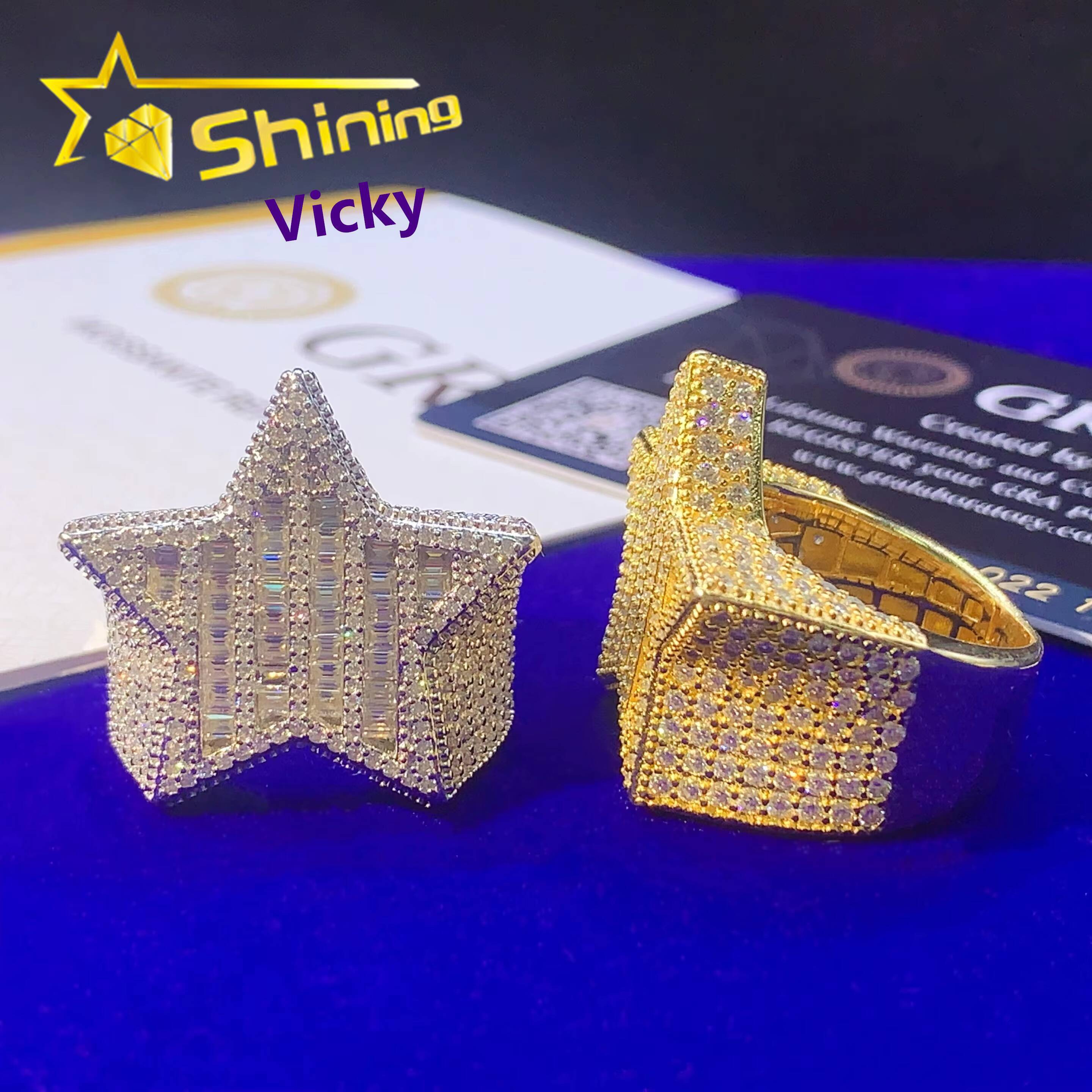 Ready to Ship Gra Certificate Hip Hop Ring Custom Iced Out Diamond Men 925 Sterling Silver Moissanite Ring