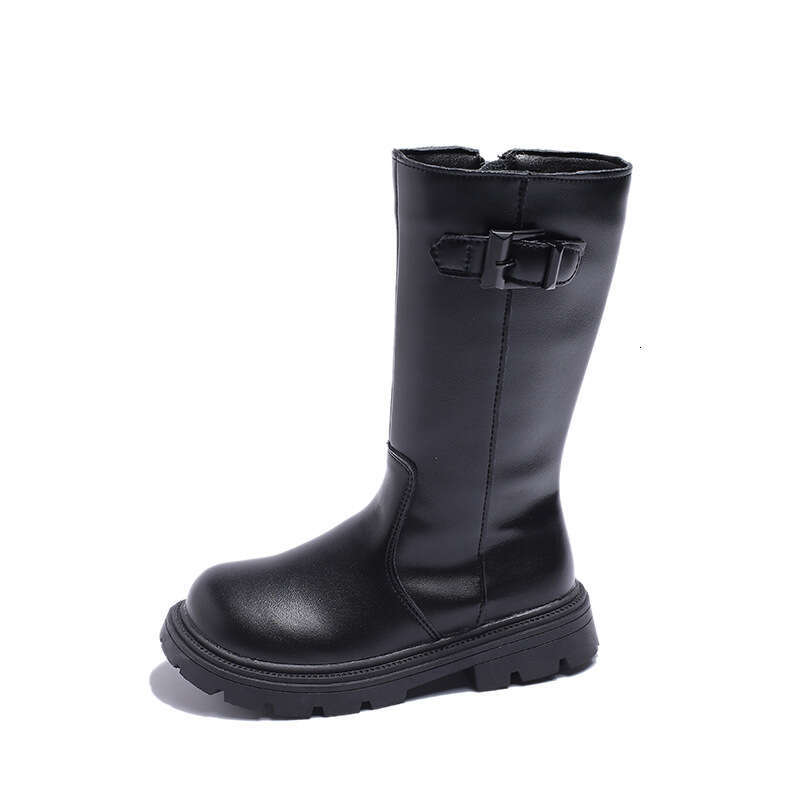 INS Children's Long 2025 Winter New Korean Style Girls' Thick-Soled Fleece-Lined High Side Zipper Riding Boots