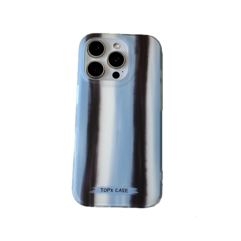Color-Block Blue and Brown Striped 16 Phone Case Compatible with Apple 15 Max 3D 14 Pro Double Layer