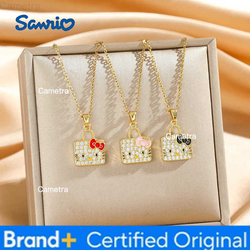 Sanrio Creative Sweet Zircon Hello Kitty Bag Pendant Necklace for Women Girls Stainless Steel Chain Cute Cartoon Jewelry Gifts H251229