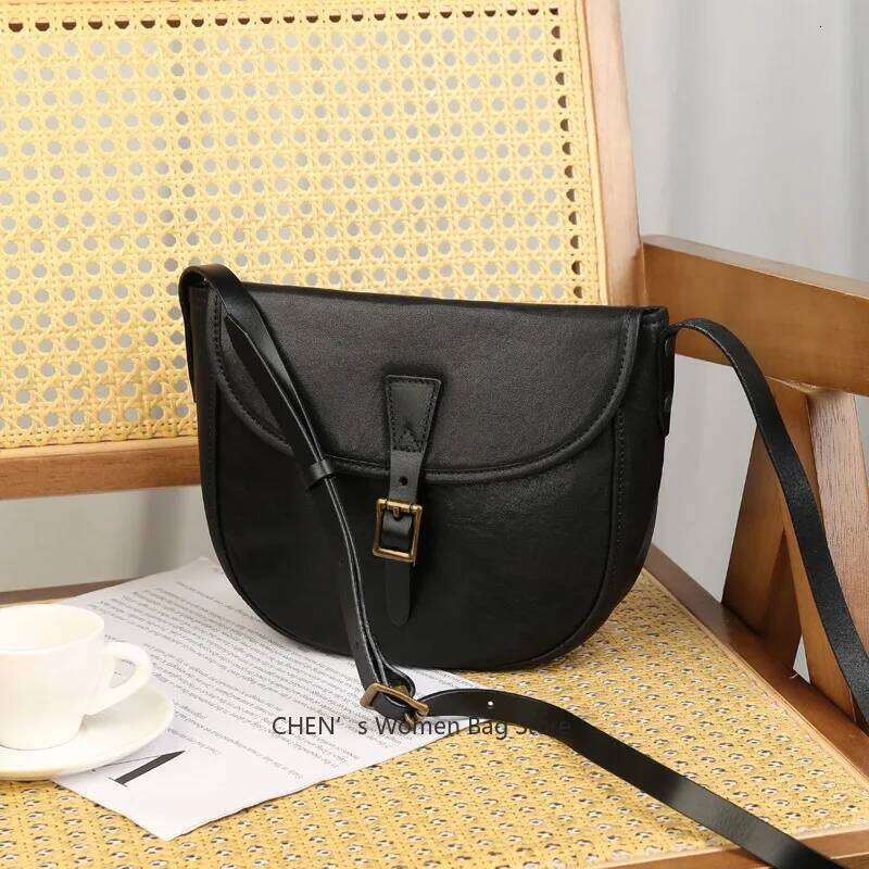 Spring New Fashionable Soft Leather Crossbody Women S Versatile Wide Strap Half Round Saddle Bag Shoulder LEMON KOKO