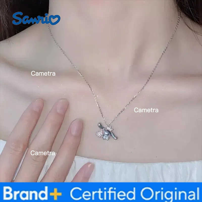 Sanrio Cinnamoroll Pink Diamond Heart Necklace with Crown Charm Cute Big Eared Dog Pendant Dainty Collarbone Chain Gift for Women Girls H251229
