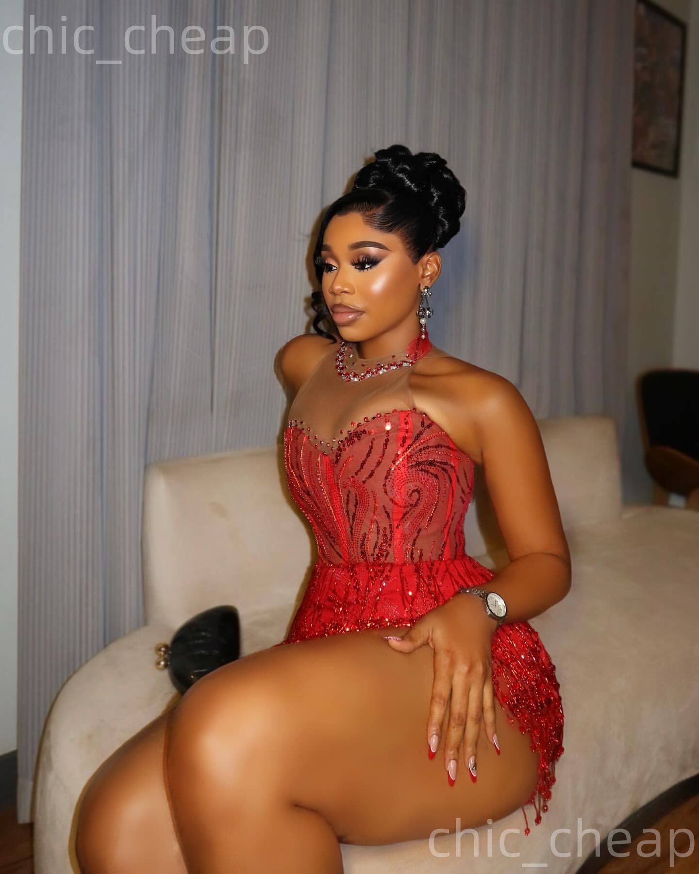 Chic Red Sheath 2026 Jumpsuits Cocktail Dress Beaded Tassels Sequined Short Mini Graduation Homecoming Dresses For Special Occasions Sweetheart Gowns