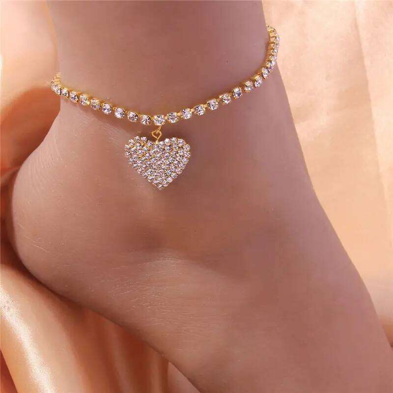 Adjustable Heart Shap Pendant Chain Women's Anklets Silver Gold Color Luxury Bracelet on Leg Accessories Party Fashion Jewelry