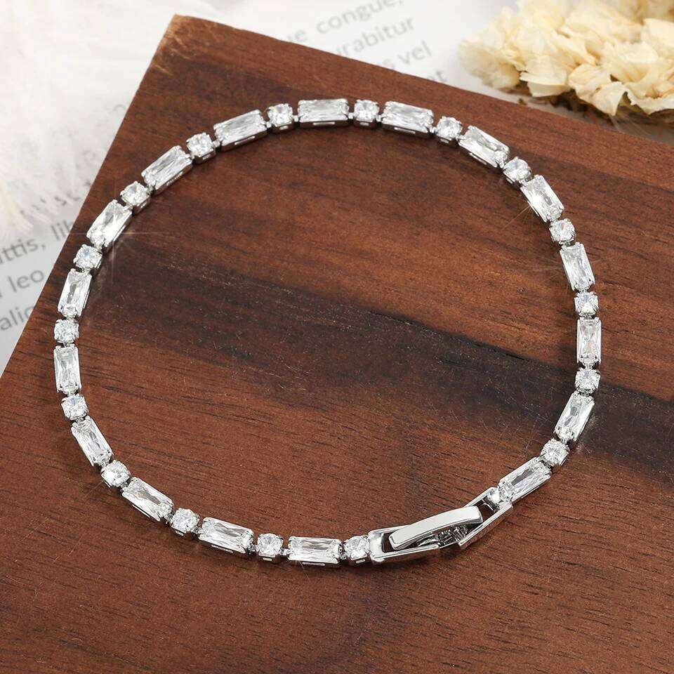 ZAKOL Trendy X Heart Square Zirconia Chain Bracelets For Women Girls Brides Silver Color Crystal Wristlet Jewelry Festival Gifts