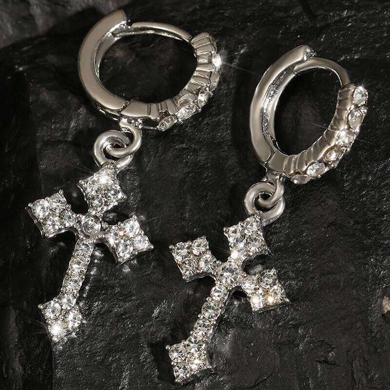 Classic Cross Point-Drill Crystal Replaceable Exquisite White Color Earrings For Women Men Hiphop Party Jewelry Gifts