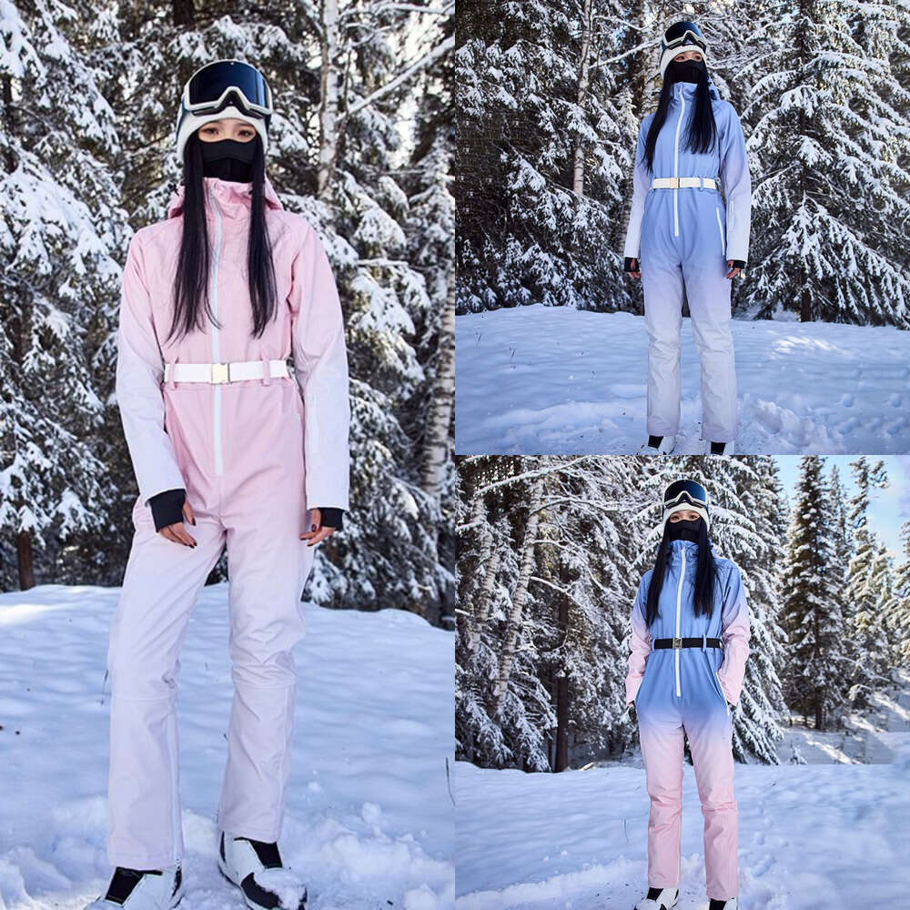 One-Piece Fashion Solid Color Ski Suit Women's Hooded Full Sleeves Zippers Warm Coats High Waist Pants 2025 Autumn Winter Lady Tracksuit WKERSIY