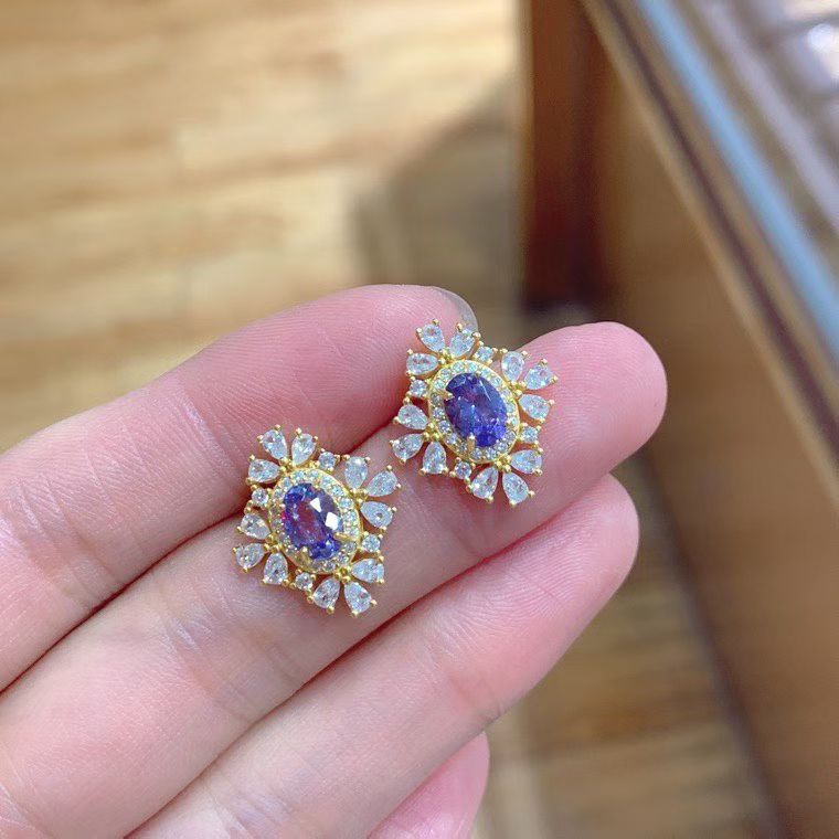 Dazzling 925 silver stud earrings natural tanzanite earrings 5mm*7mm 1.4ct genuine tanzanite silver jewelry with certificate