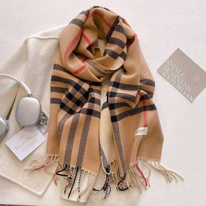 2025 New Girl Grid Autumn/Winter Double Sided Cashmere Imitation Scarf for Student Couples, Winter Luxury Warm Shawl 25M1229