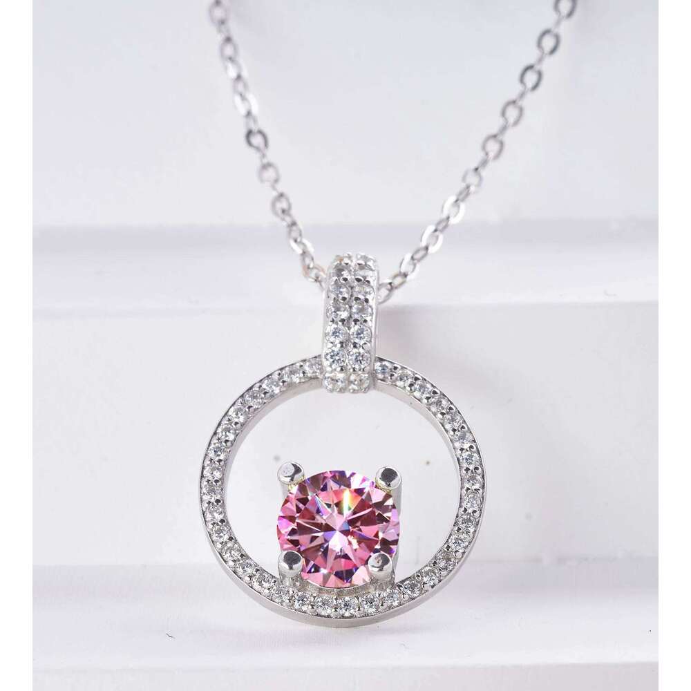 Pink color Moissanite pendant necklace 1 Ct 6.5mm Real Gra lab Diamond Pendant Necklace 925 Sterling Silver Luxury Jewelry 92e