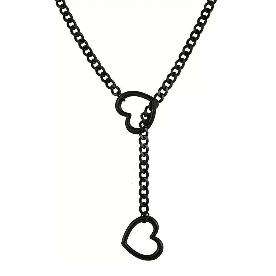 ZAKOL Adjustable Stainless Steel Cuban Link Hollow Heart Y-Shaped Necklace Punk Rock Style Party Accessories