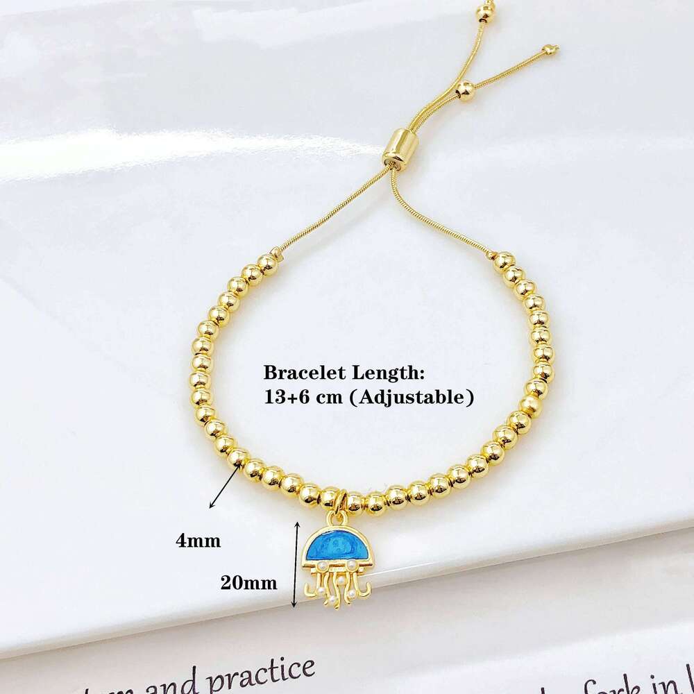 Gold-Plated Copper Bead Chain with Enamel Bees Jellyfish Koi Fish Bracelet for Women Girls Holiday Party Fashion Jewelry Gift 25H1229
