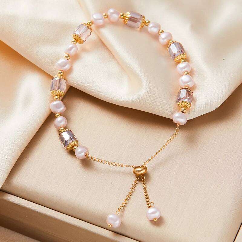 Vintage Purple Imitation Pearl for Women Girls Fashion Design Crystal Adjustable Chain Bracelet Jewelry Gifts 25H1229