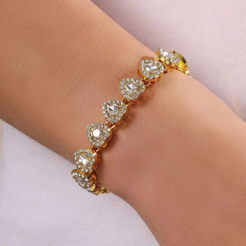 ZAKOL 3Pcs/Set Shiny Heart-shaped Rhinestone Stainless Steel Bracelet Hip-hop Rock Fashion Stackable Bangles Jewelry
