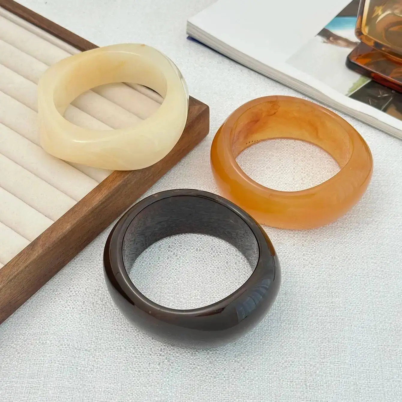 Ingemark 3PcsSet Boho Irregular Resin Plastic Bangles for Women Trend Vintage Glossy Geometric Bracelets Y2K Jewelry Gift 251219