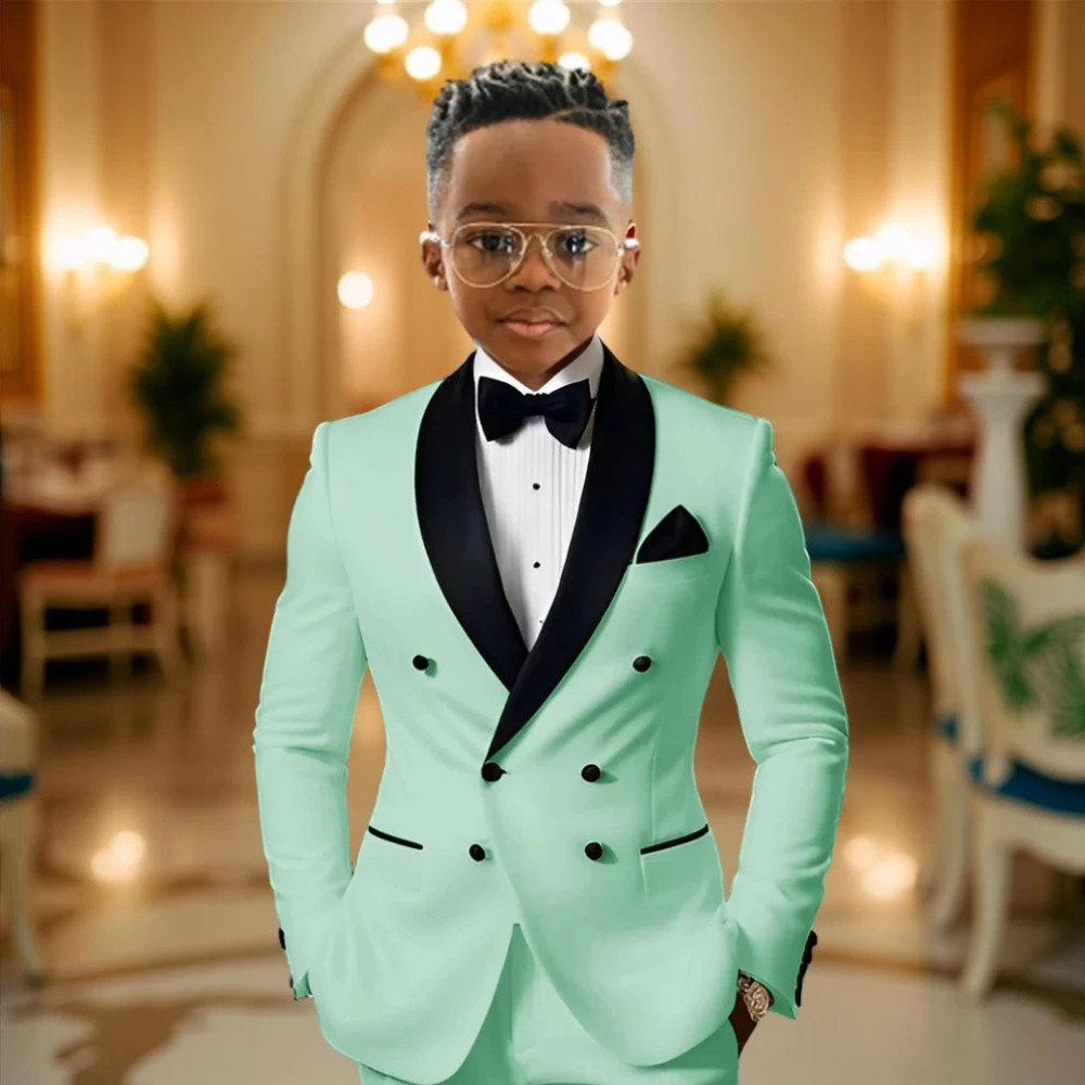 Boy Suits for Wedding Tuxedos with Black Shawl Lapel Double Breasted Mint Kids Wear Two Pieces Slim Flit Prom Party Blazer 251218