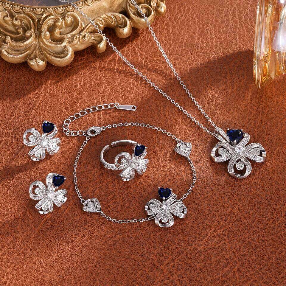 ZAKOL 4Pcs/Set Crystal Zircon Leaf Flowers Earring/Necklace/Ring/Bracelet for Women Aesthetic Wedding Party Jewelry Set