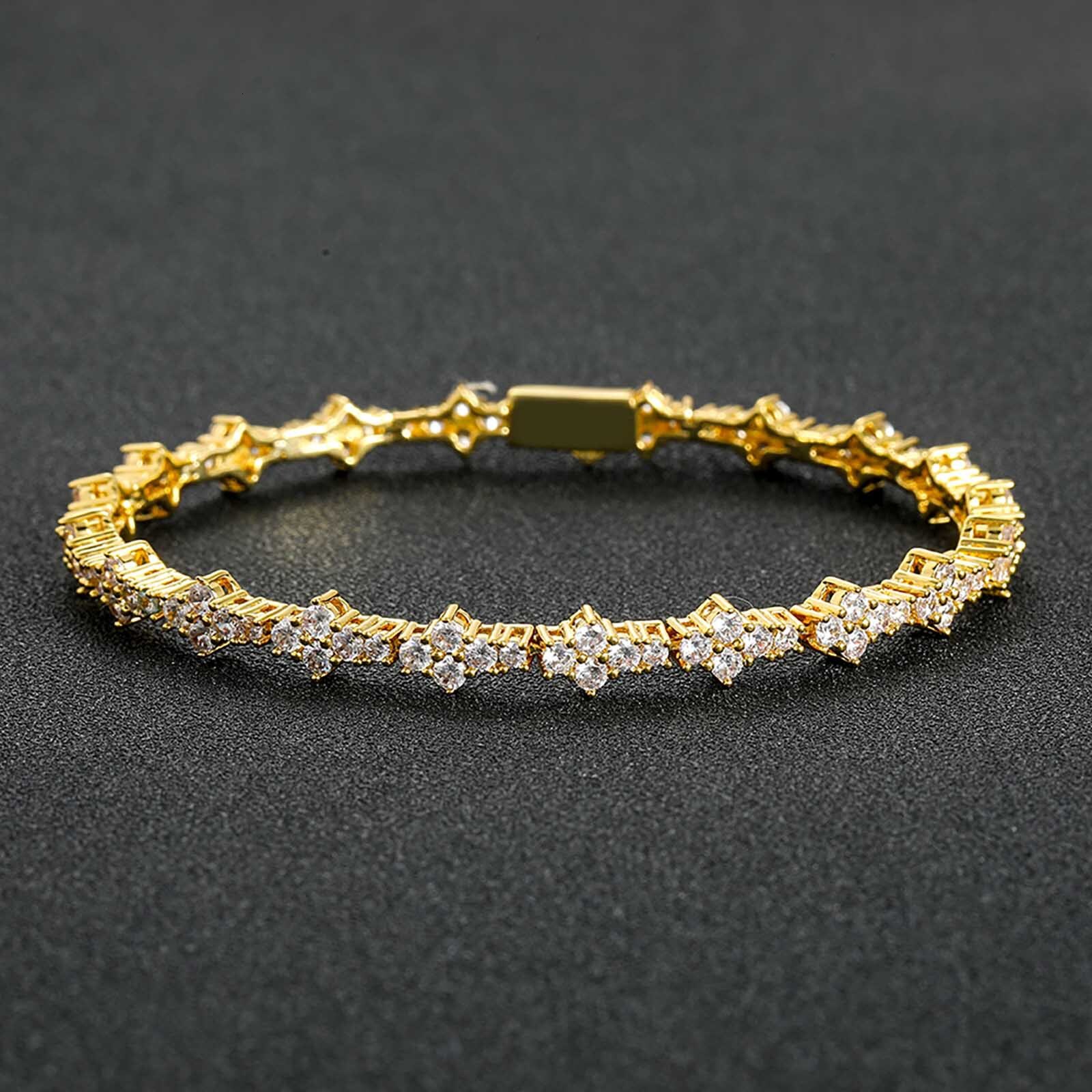 Luxury Brand Designer Jewelry European And American Plum Blossom Tennis Chain Men's Hip Hop Bracelet Hiphop Zircon Trendy Brand Spring Buckle Hip