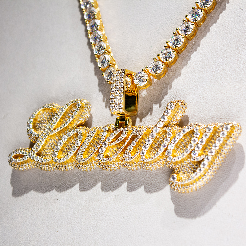 Custom Moissanite Pendant Name 925 Silver Yellow Gold Plated Fully Vvs Iced Out Hip Hop Moissanite Pendant