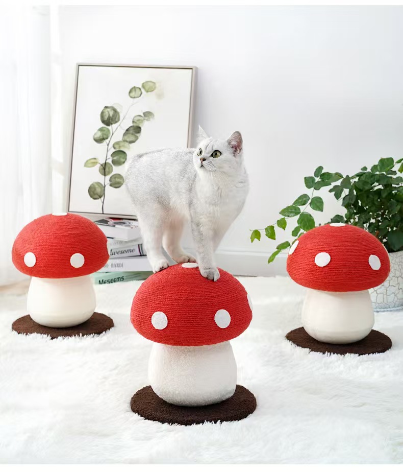 Red mushroom cat climbing frame grinding claws big cat grab column hemp rope ball vertical cat grab board cat tree cat toy.