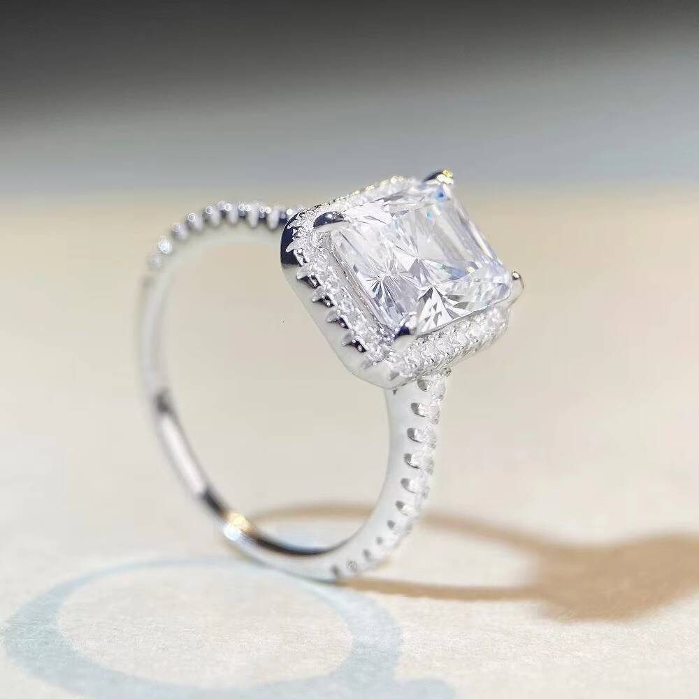 S925 Sterling Sliver Plated Wedding Engagement Promise Diamond Rings GRA Certificate Moissanite Diamond Ring
