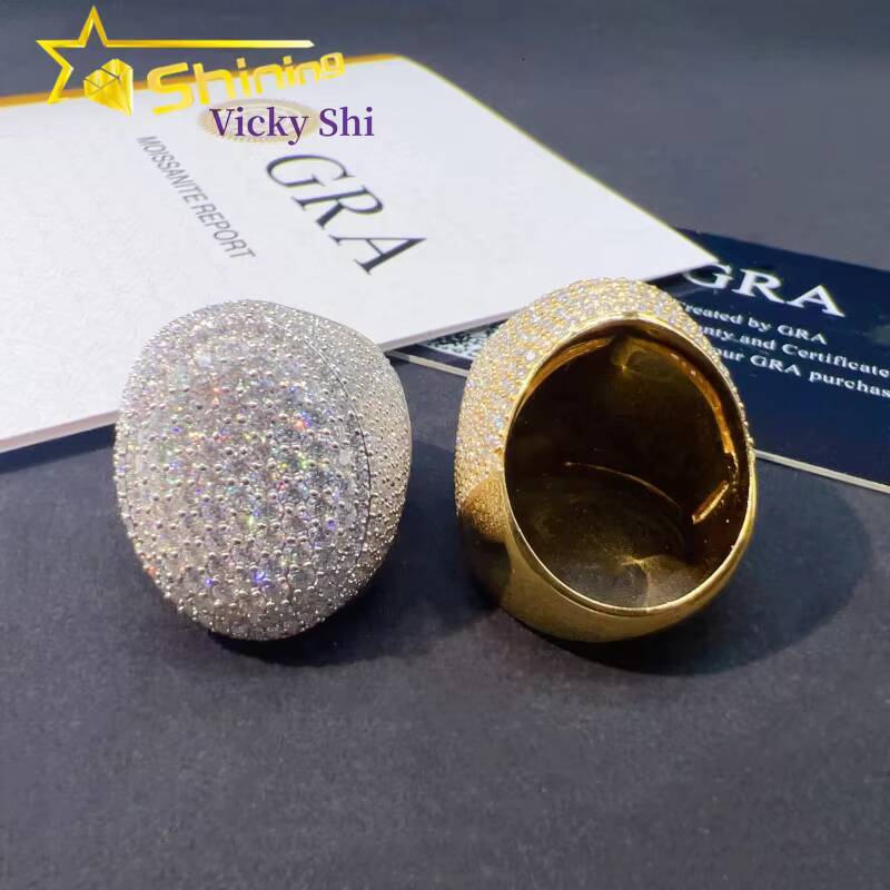 Luxury Design 925 Sterling Silver Hip Hop Ring Custom Full Diamond Rapper Iced Out Moissanite Ring