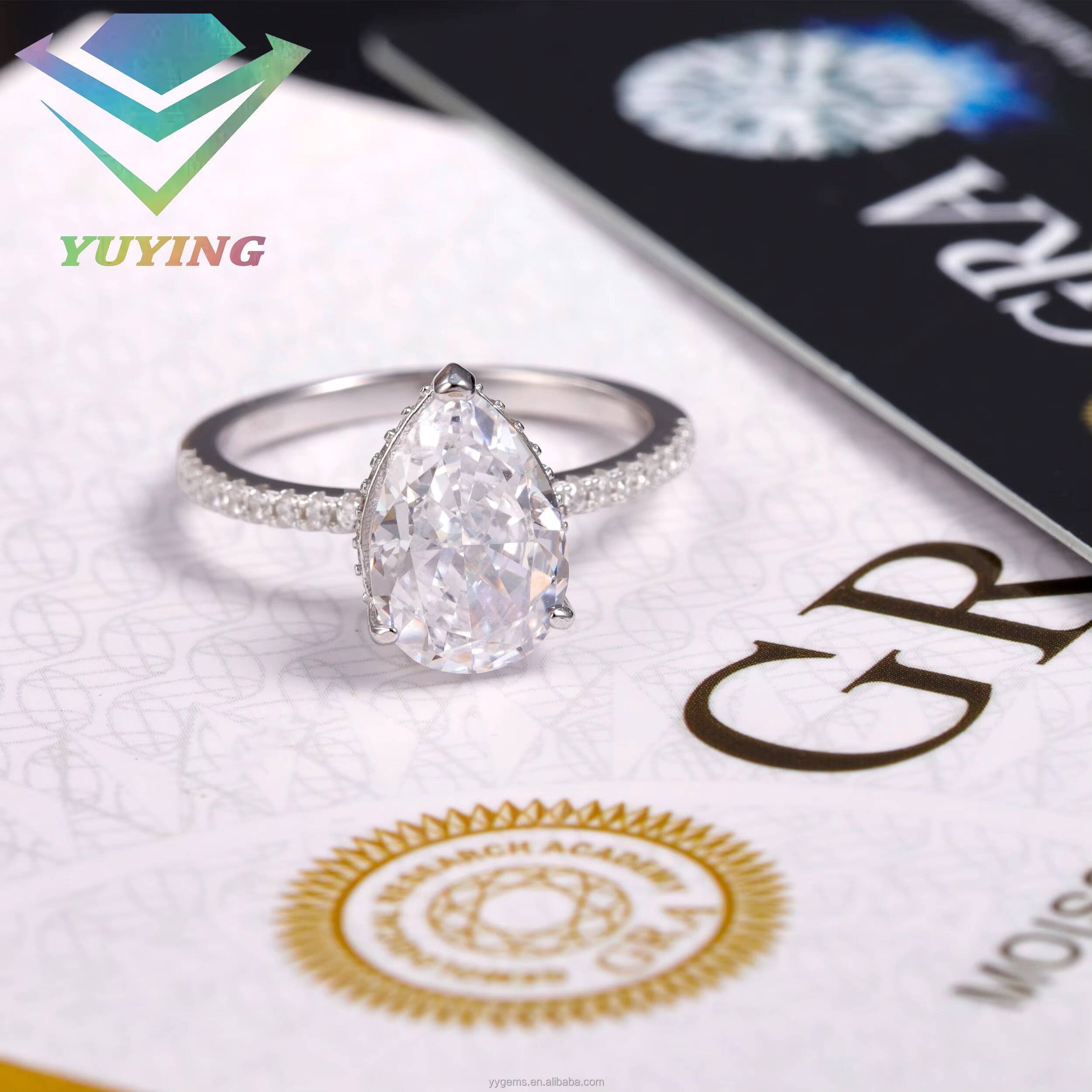 Fine Jewelry Engagement Ring Real 14K White Gold 7x10mm Pear Cut Moissanite Diamond Wedding Ring