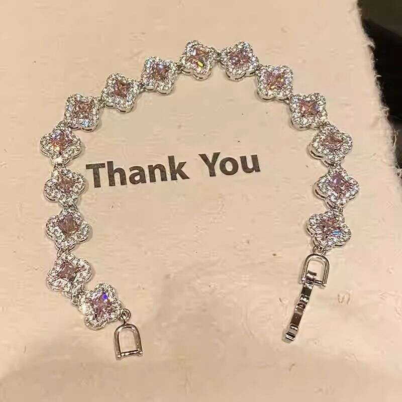 Bracelet For Women 2026 Luxurious Pink Clover Zircon Bracelet, Spring Summer Korean Style New High Value Brightening Trendy Gift Jewelry
